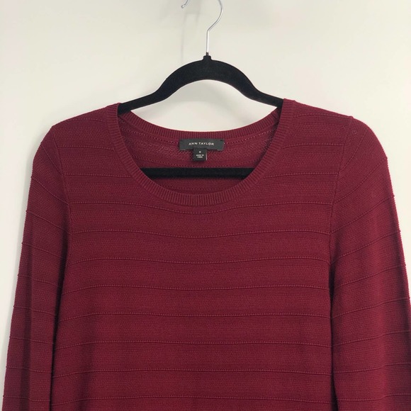 Ann Taylor Pullover Sweater Rib Knit Scoop Neck Long Sleeve Red Medium - Picture 2 of 10
